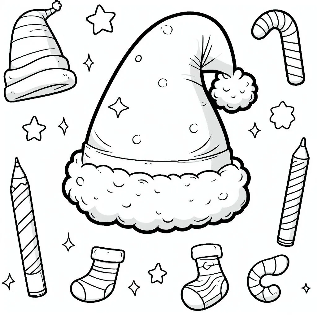Christmas Hat and Socks 🎅🏻🧦 Coloring Page