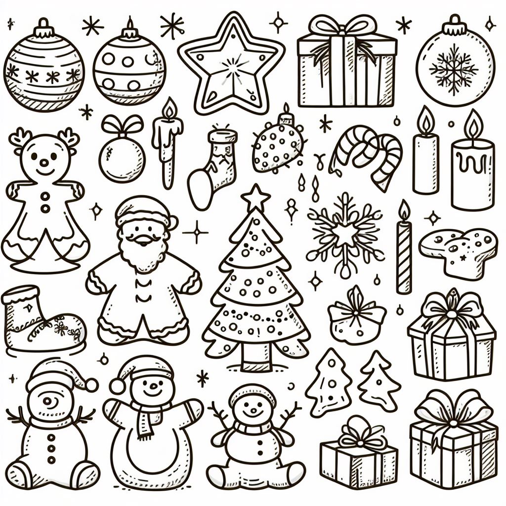 Several Christmas Time Objects arranged 🎄🕰️ Coloring Page