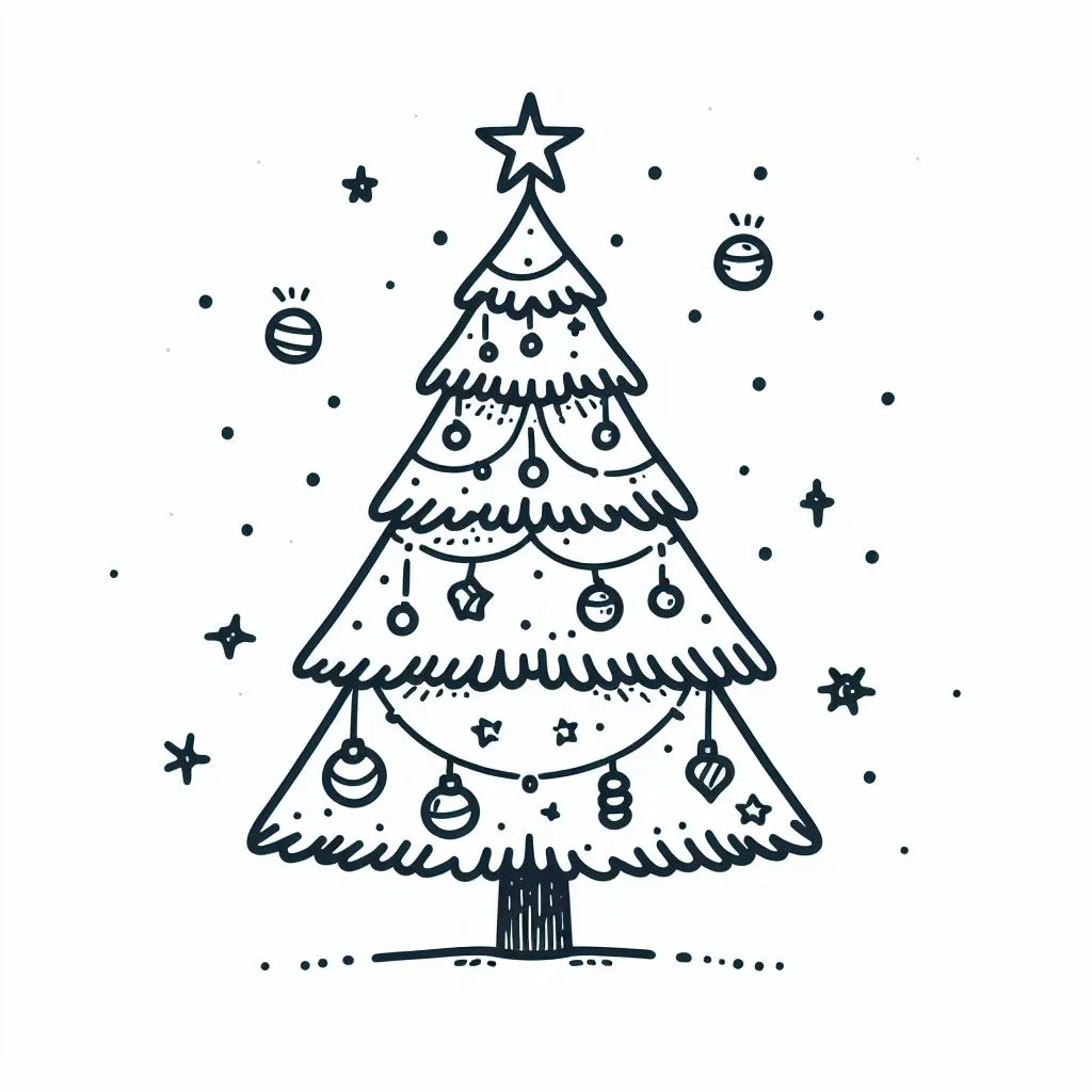 A decorated christmas tree with a star on top 🎄 Coloring Page