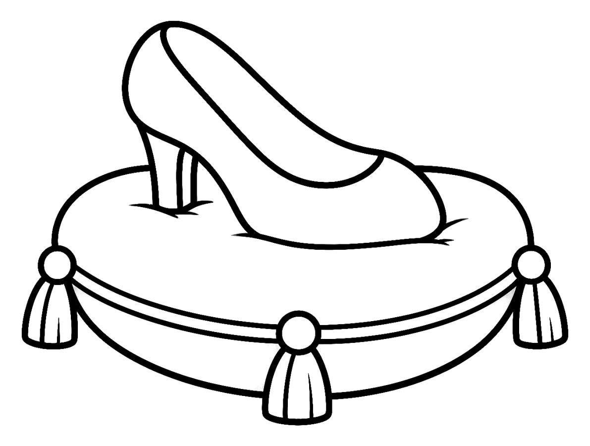 Classic Glass Slipper on a Royal Cushion with Tassels 👑👠✨ Coloring Page
