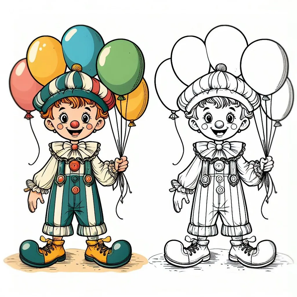 Kid Clown with Balloons 👦🤡🎈 Coloring Page