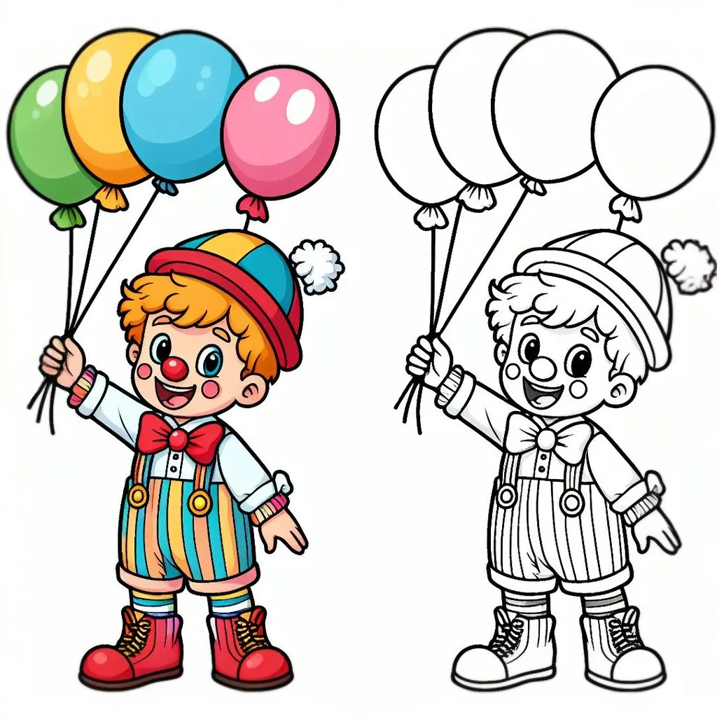 Kid Clown with Balloons 👦🤡🎈 Coloring Page
