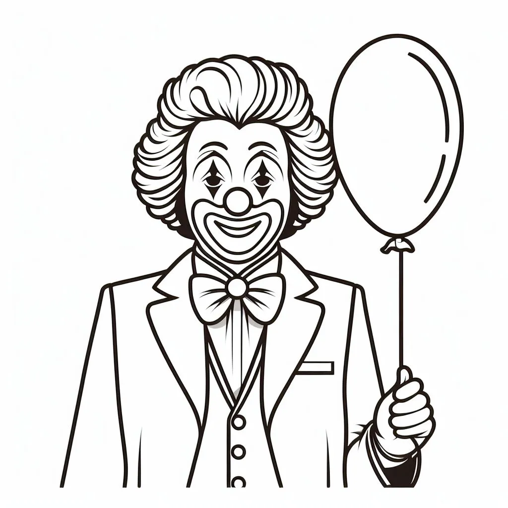 Clown Holding a Balloon 🤡🎈 Coloring Page