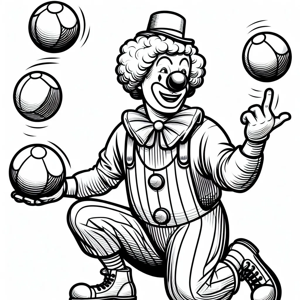 Clown with Hat Juggling Big Balls 🤡🤹 Coloring Page
