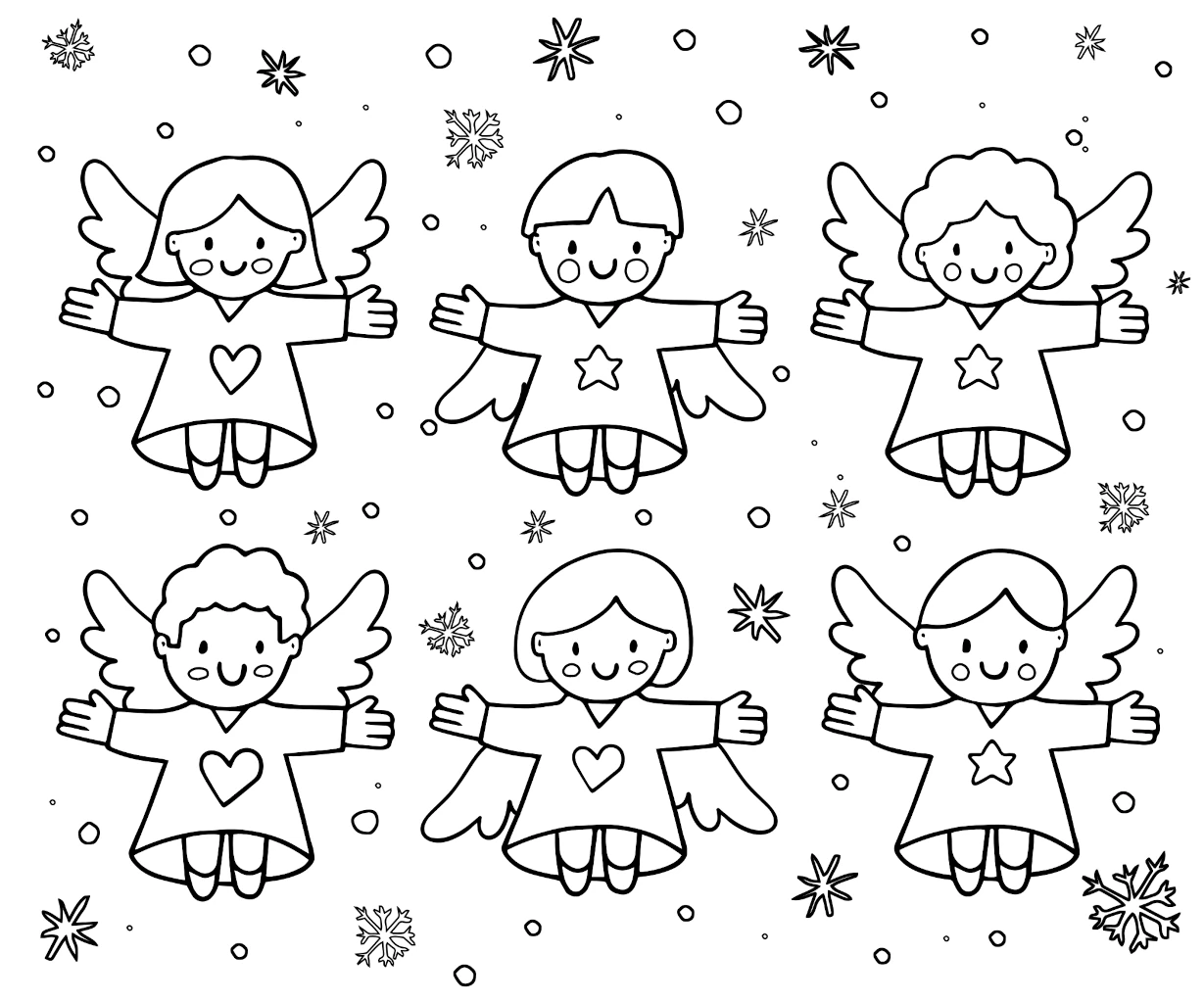 Collection of Christmas Angels Spreading Arms 👼✨❄️ Coloring Page