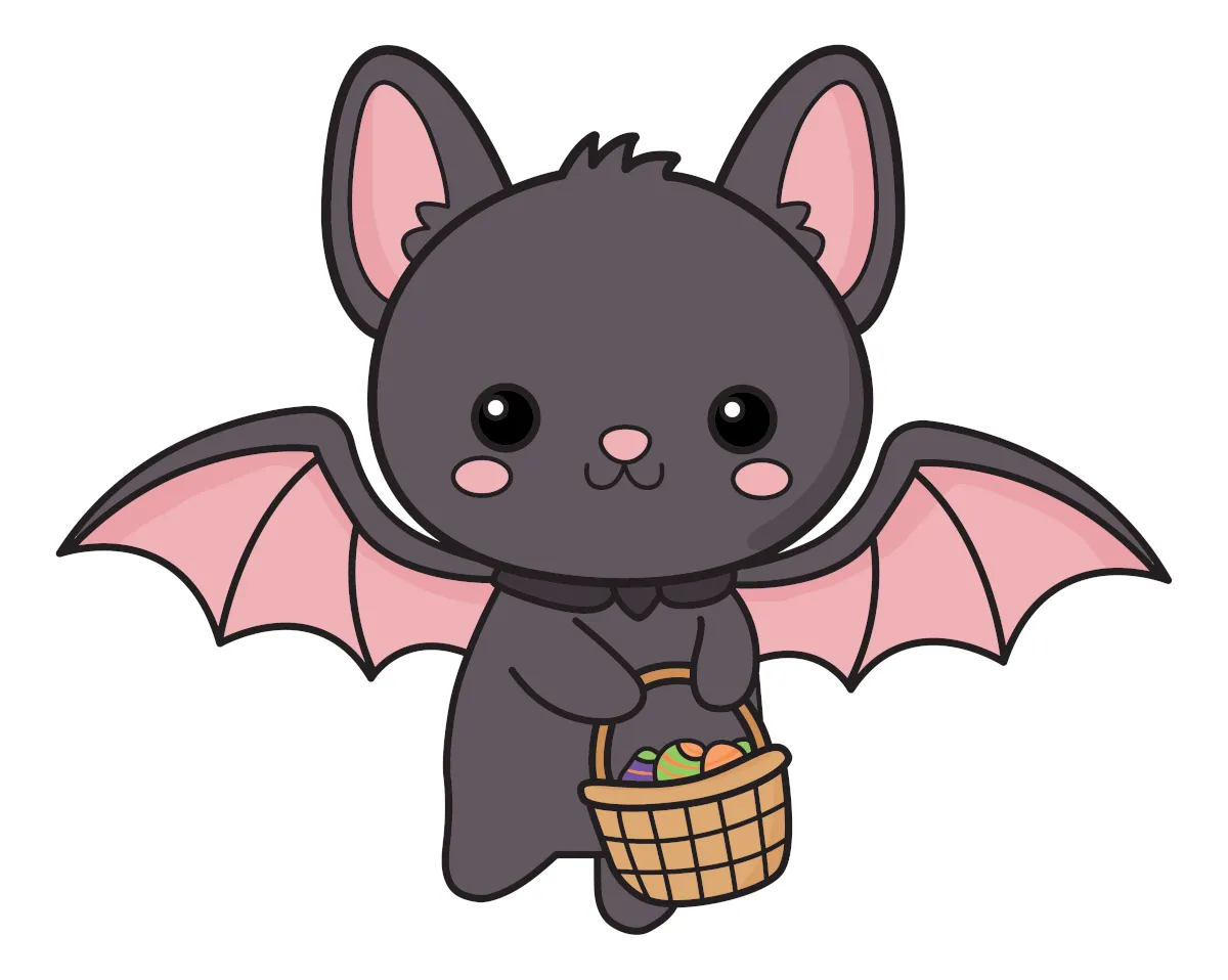 Adorable Bat with a Basket of Eggs 🦇🎃🐣 Coloring Page