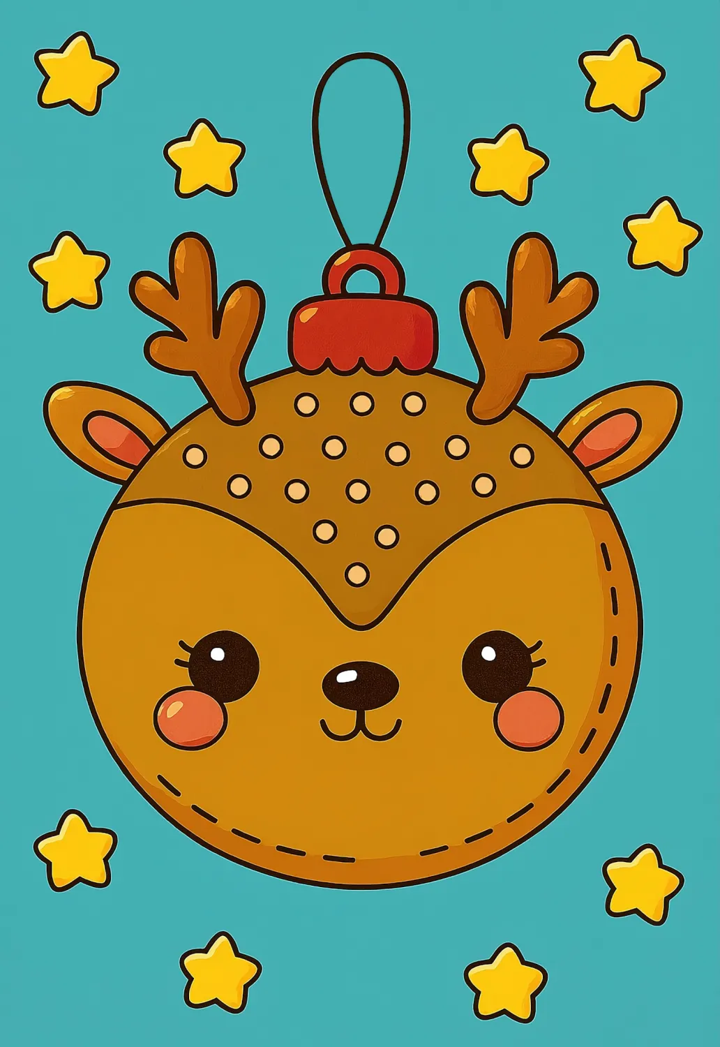 Adorable Deer Christmas Bauble with Antlers and Hanging Loop 🦌🎄🎁 Coloring Page