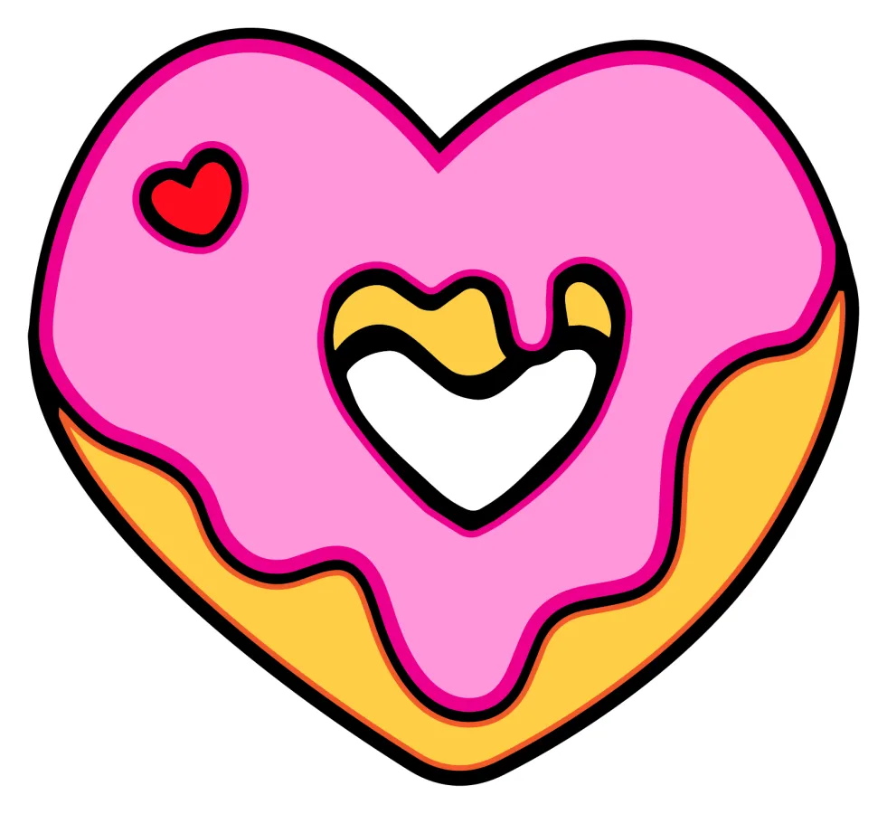 Adorable Heart-Shaped Donut with a Friendly Face 🍩💖😊 Coloring Page