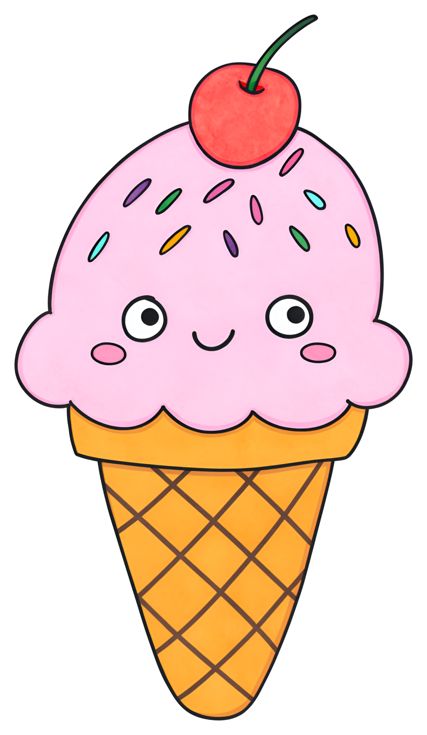 Adorable Ice Cream Cone with Sprinkles and Cherry 🍦🍒😊 Clipart Illustration