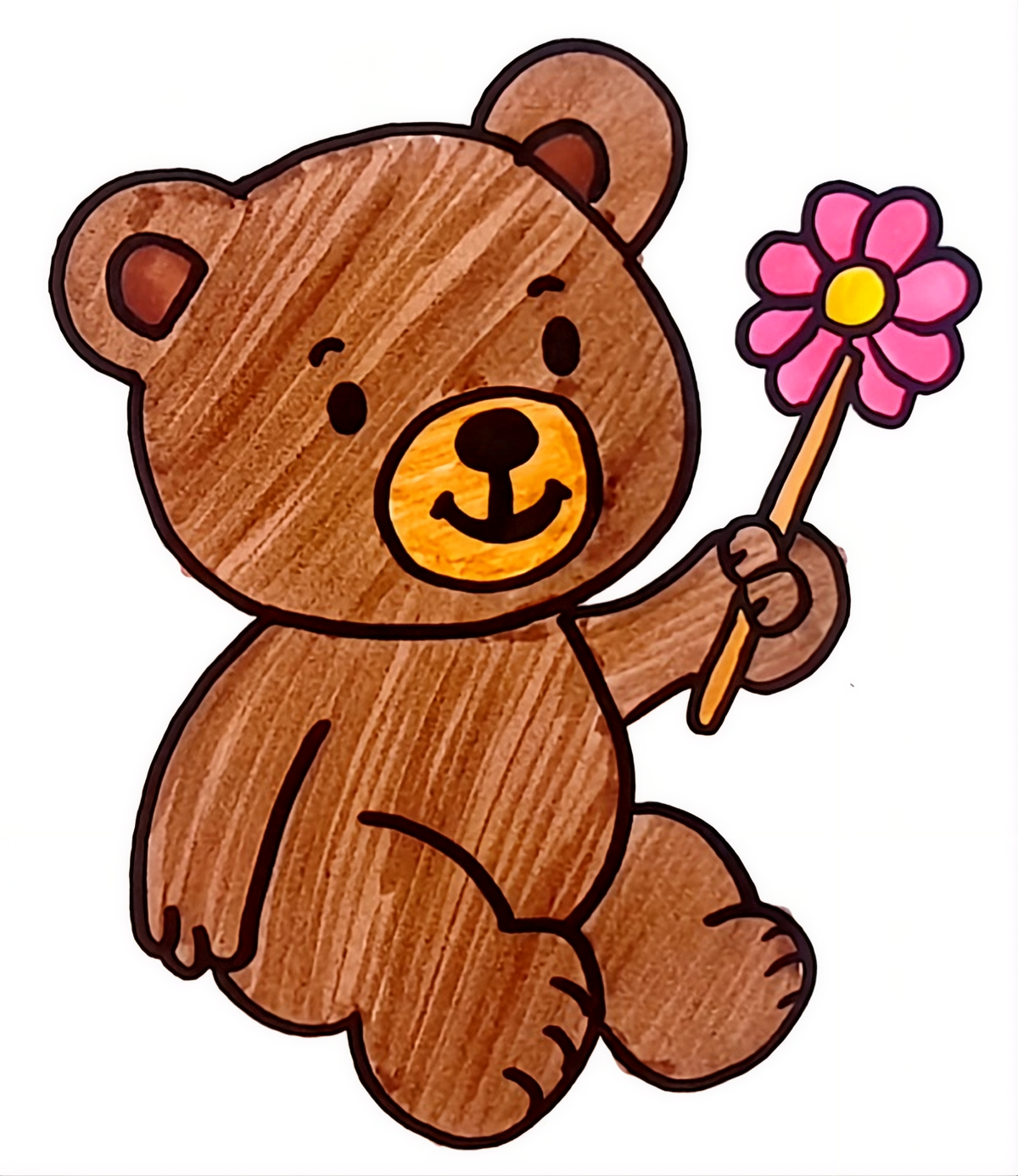 Adorable Teddy Bear Holding a Flower 🧸🌼🐻 Coloring Page