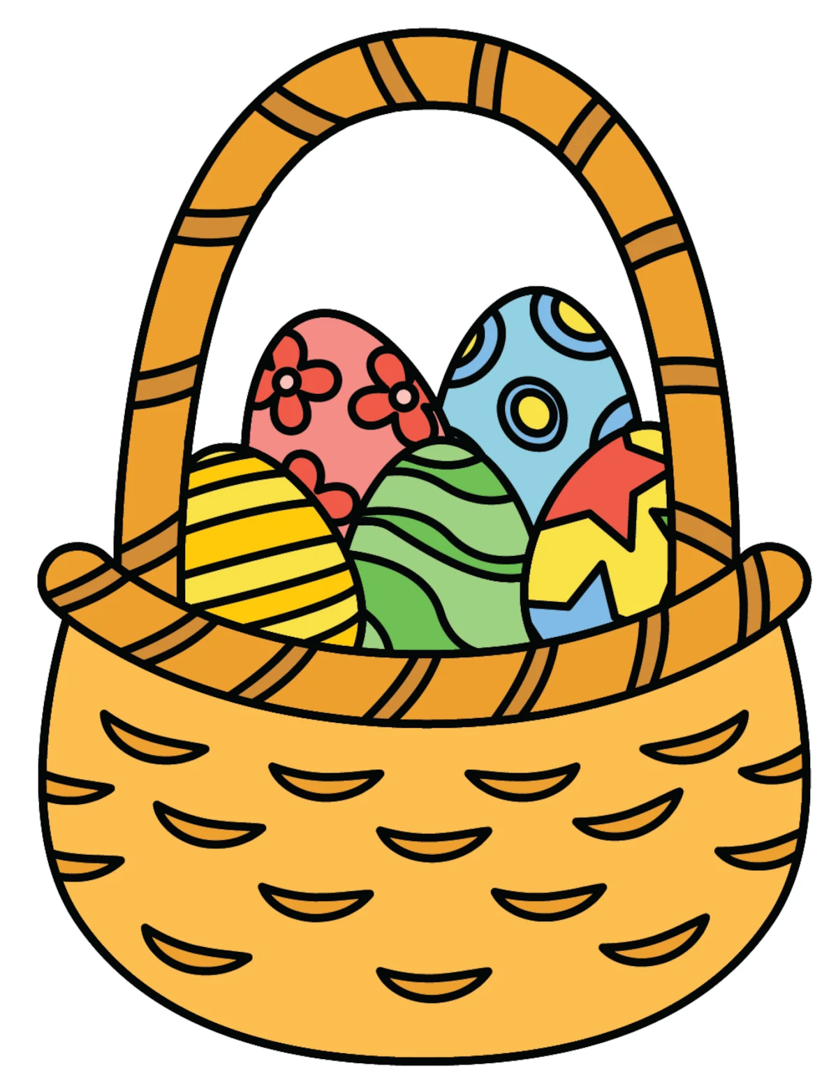 Basket Filled with Decorated Easter Eggs 🥚🌸🎨✨ Coloring Page
