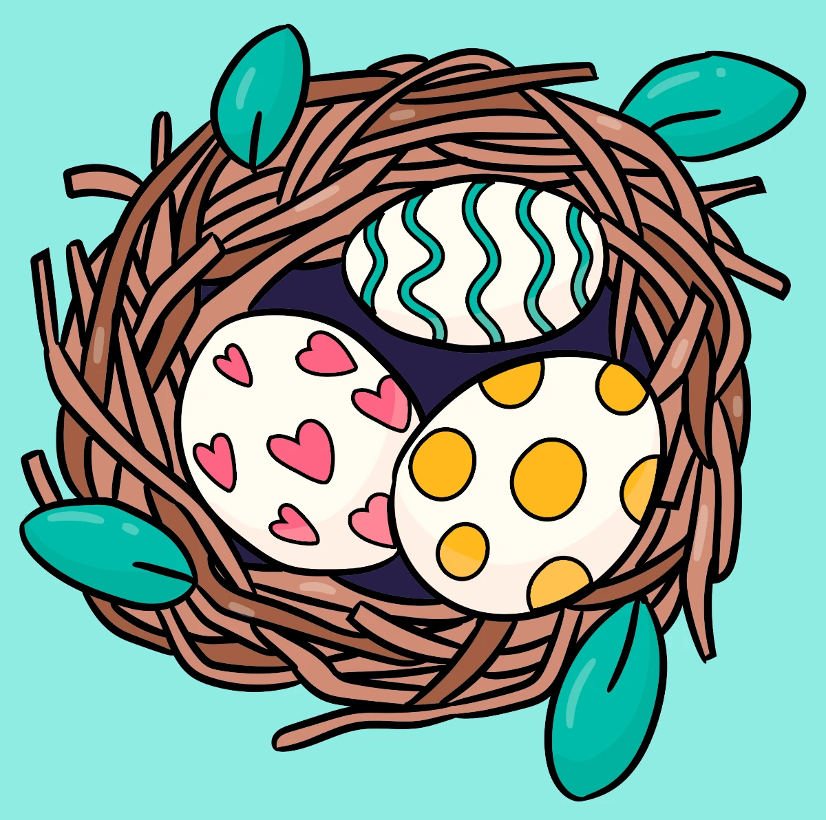 Bird Nest with Three Decorated Easter Eggs - Top View 🐦🥚💐🌷🎊 Clipart ...