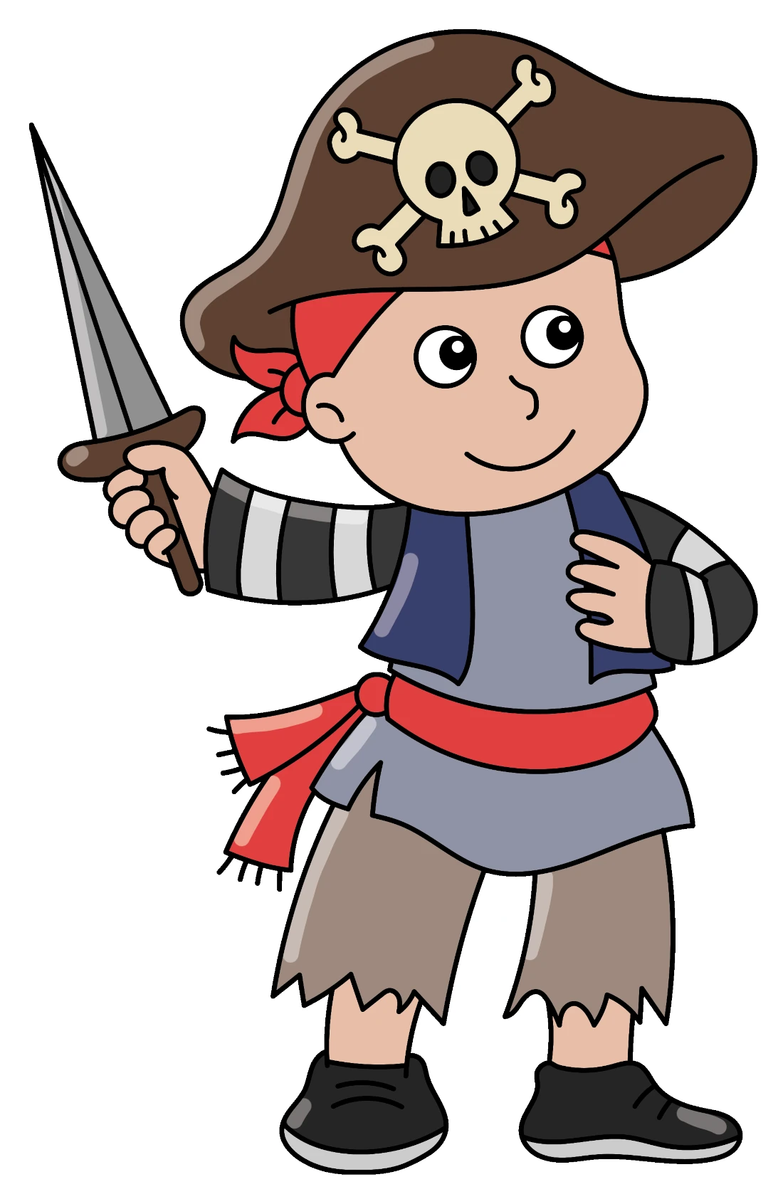 Boy Dressed Up as Pirate with Small Sword and Hat with Skull 🏴‍☠️⚔️🎉 Coloring Page