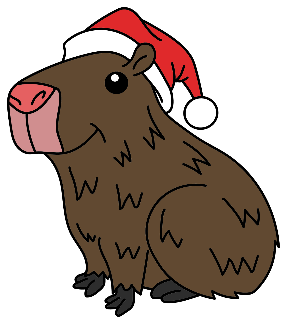 Christmas Capybara with Santa Hat 🎅🎄🧡 Coloring Page