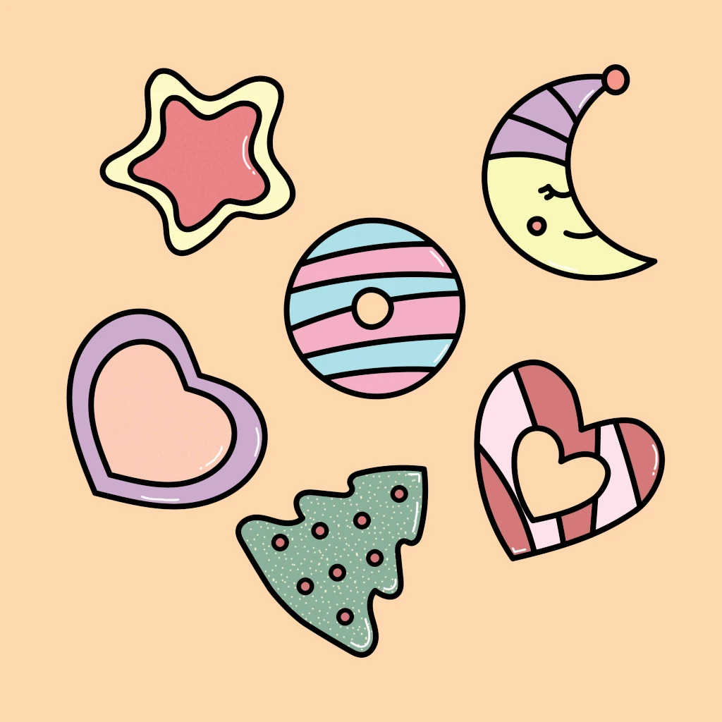 Christmas Holiday Cookies 🎄🌜⭐❤️ Coloring Page