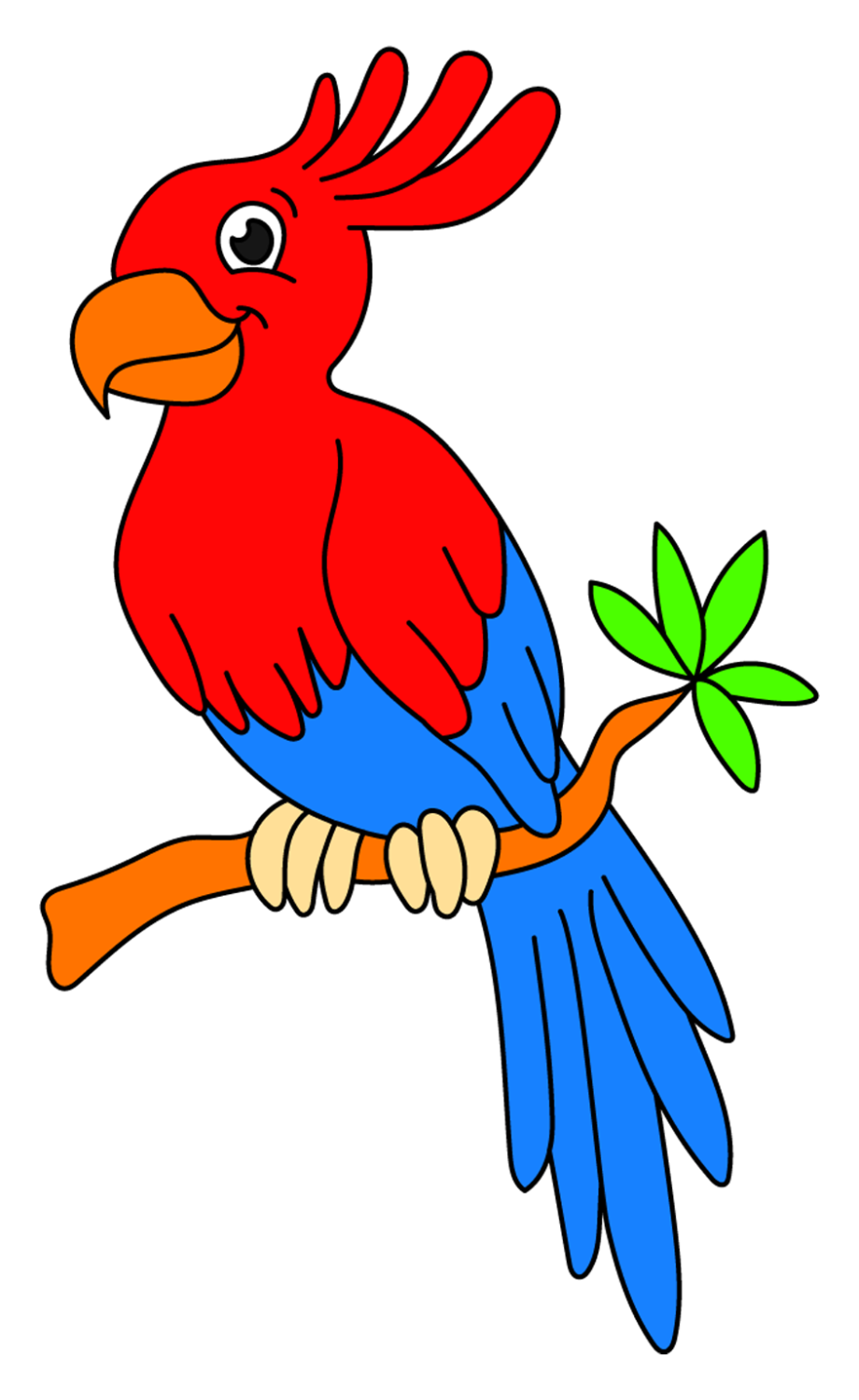 Vibrant Parrot Perched on a Branch with a Leaf 🦜🌿🌳 Coloring Page
