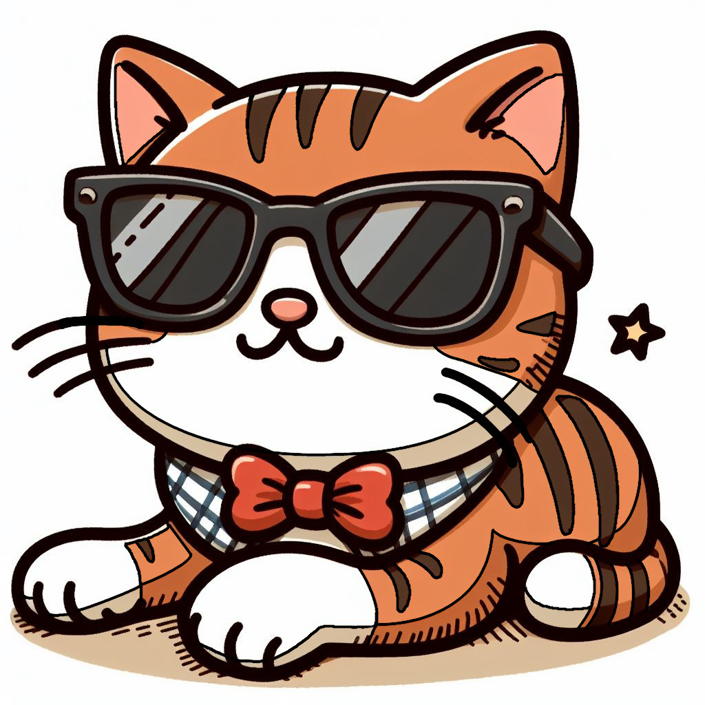 Cool Cat with Sunglasses Scarf and Red Bow 😎🐱 Coloring Page