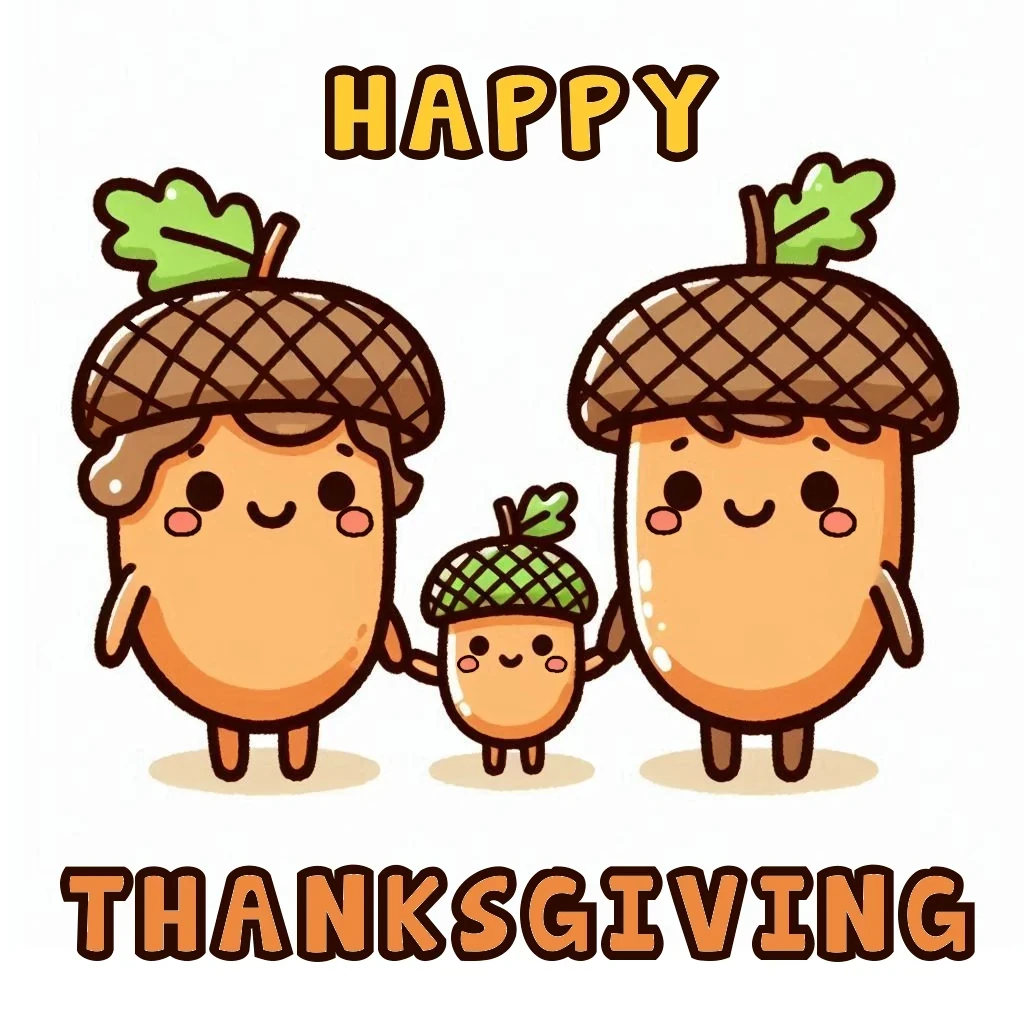 Cute Acorn Family Happy Thanksgiving 🌰👨‍👩‍👧‍👦🍂 Coloring Page