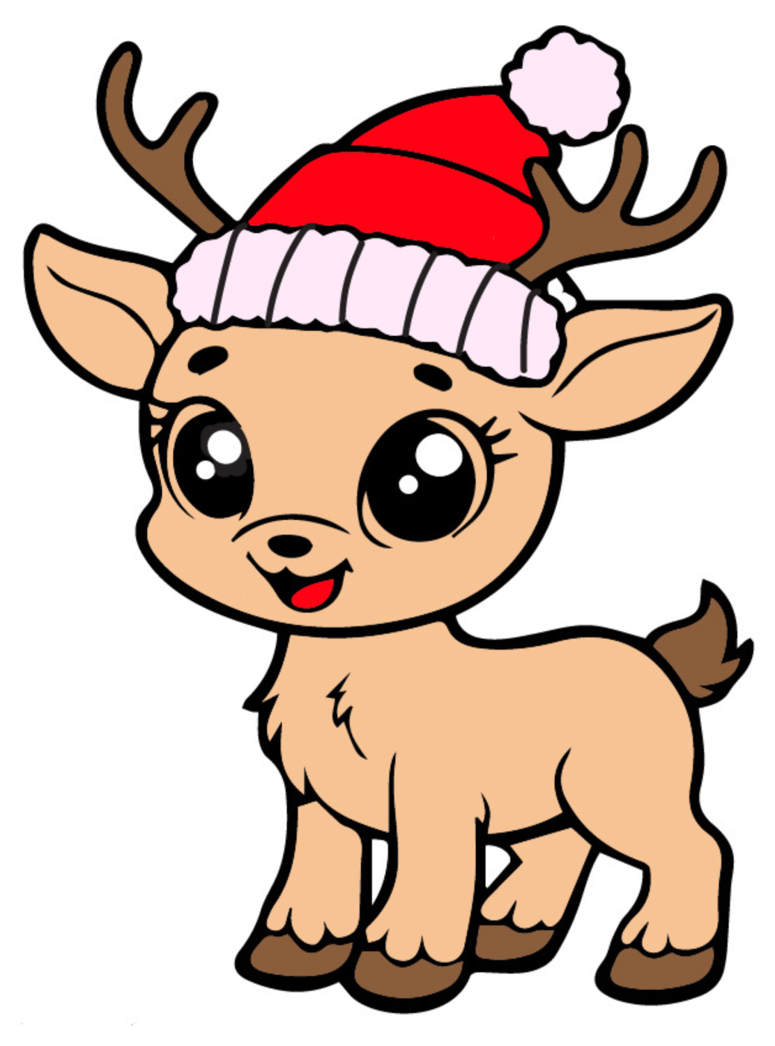 Cute Baby Reindeer with Christmas Hat 🦌🎄🌟 Coloring Page