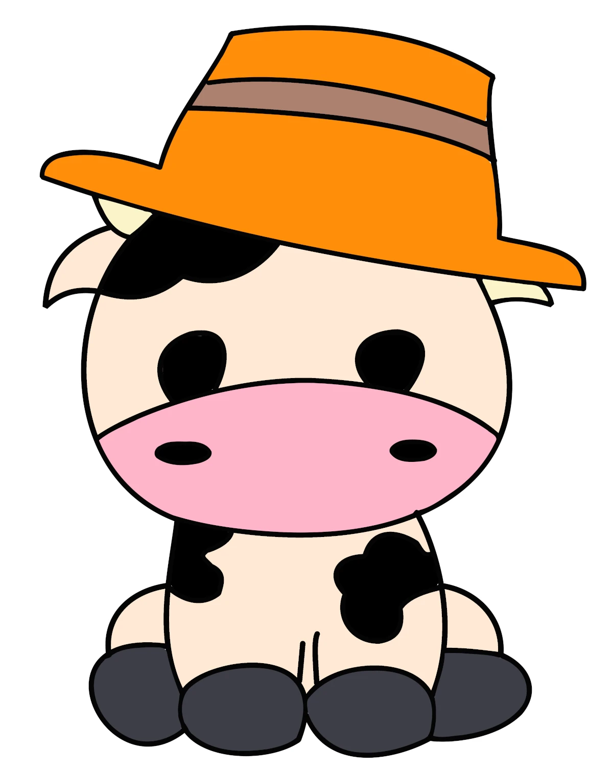 Cute Cow Sitting with Hat 🐮🎩 Coloring Page
