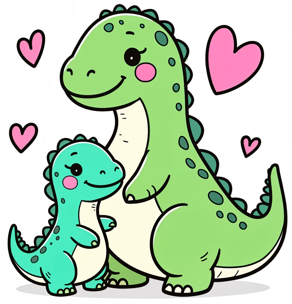 Cute Dino Mother with Baby in Love 🦖💚👶❤️ Coloring Page