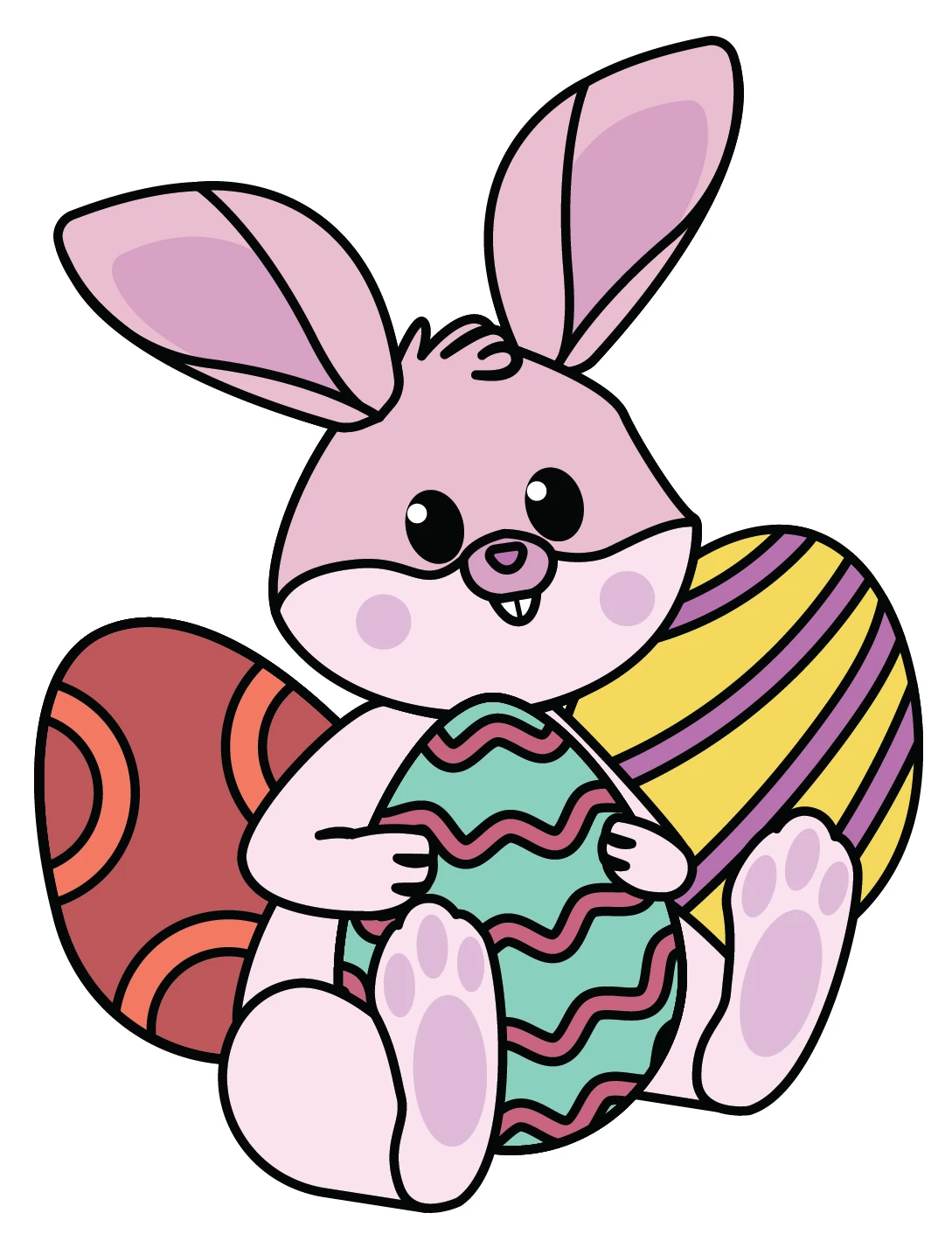 Cute Easter Bunny Sitting with Easter Eggs and Holding One 🐰🥚🌸 Clipart ...