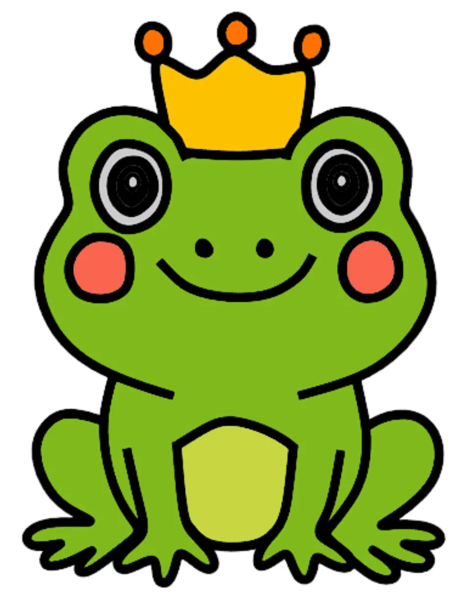 Cute Frog Prince Sitting with a Crown 🐸👑📖✨🌿 Coloring Page