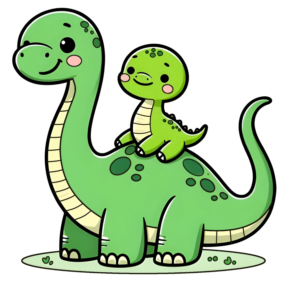 Cute Happy Brachiosaurus Dinosaur with Baby Brachiosaurus on its Back 🦕👶🌿 Coloring Page