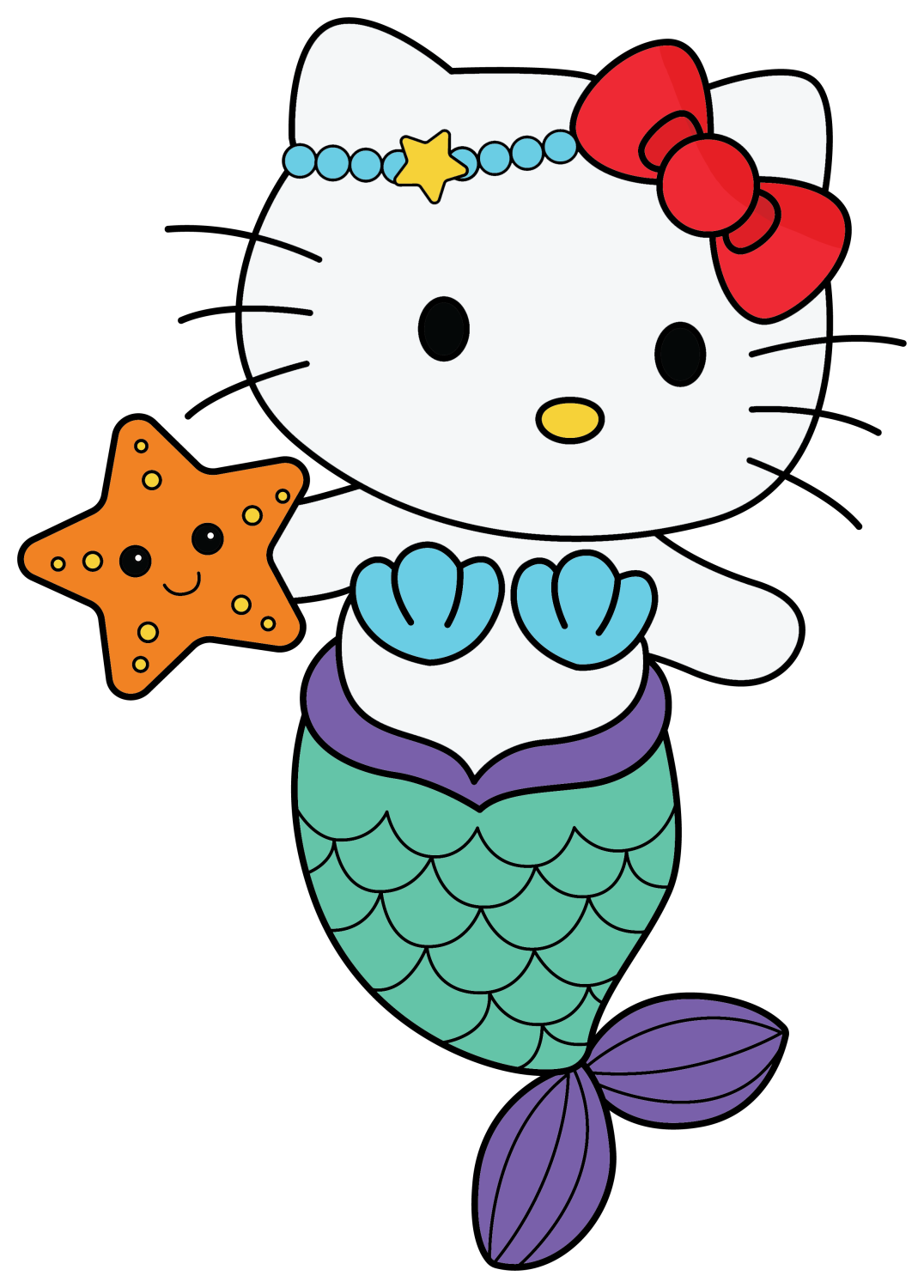 Cute Hello Kitty Mermaid 🧜‍♀️⭐🐠 Coloring Page