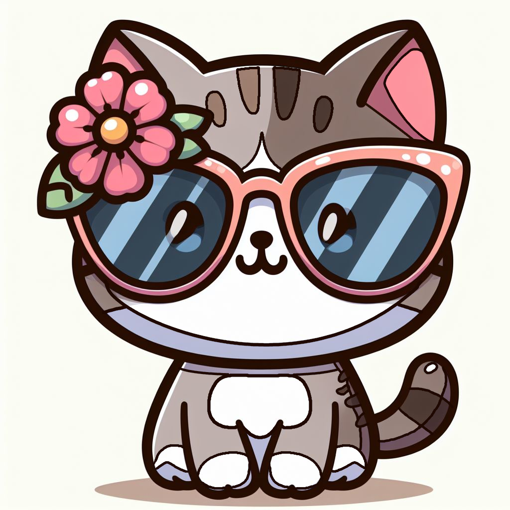 Cute Kitten with Pink Sunglasses and Flower 😎🌸🐱 Coloring Page