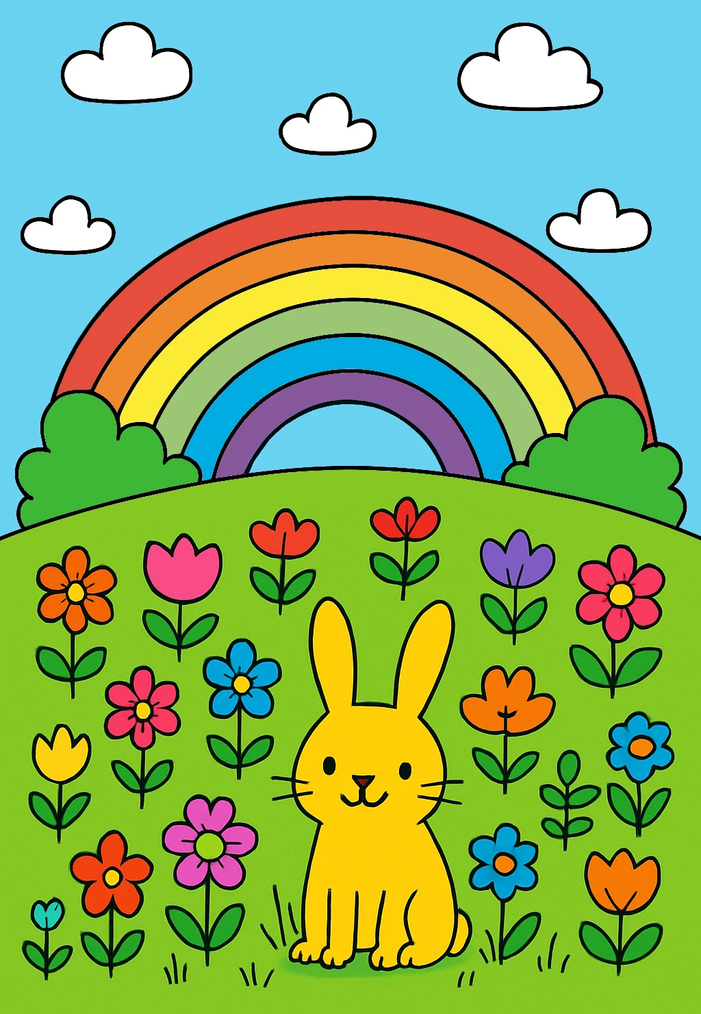 Cute Rabbit in Landscape with Flowers and Rainbow 🐰🌸🌈⛅️🌼 Clipart ...