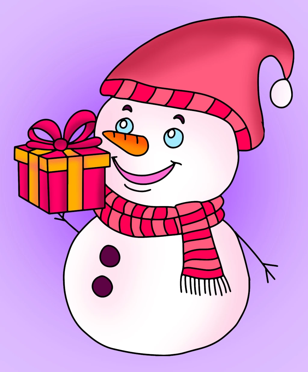 Cute Snowman Holding Christmas Present ☃️🎁❄️ Coloring Page