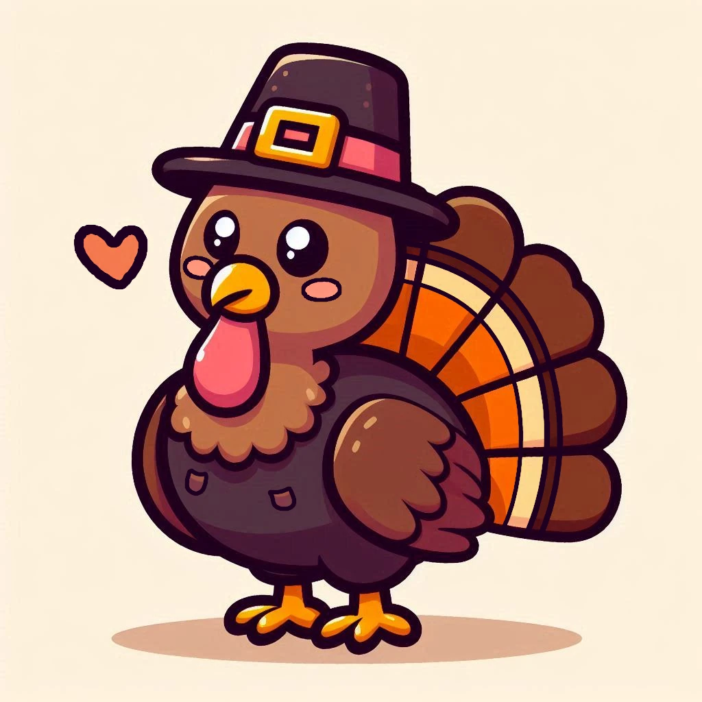 Cute Thanksgiving Turkey with Hat 🦃🎩🍂 Clipart Illustration