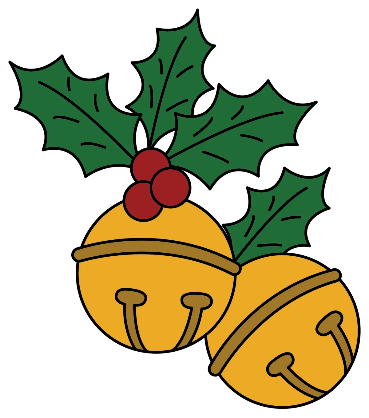 Festive Golden Jingle Bells with Holly 🔔🌿🎁 Coloring Page