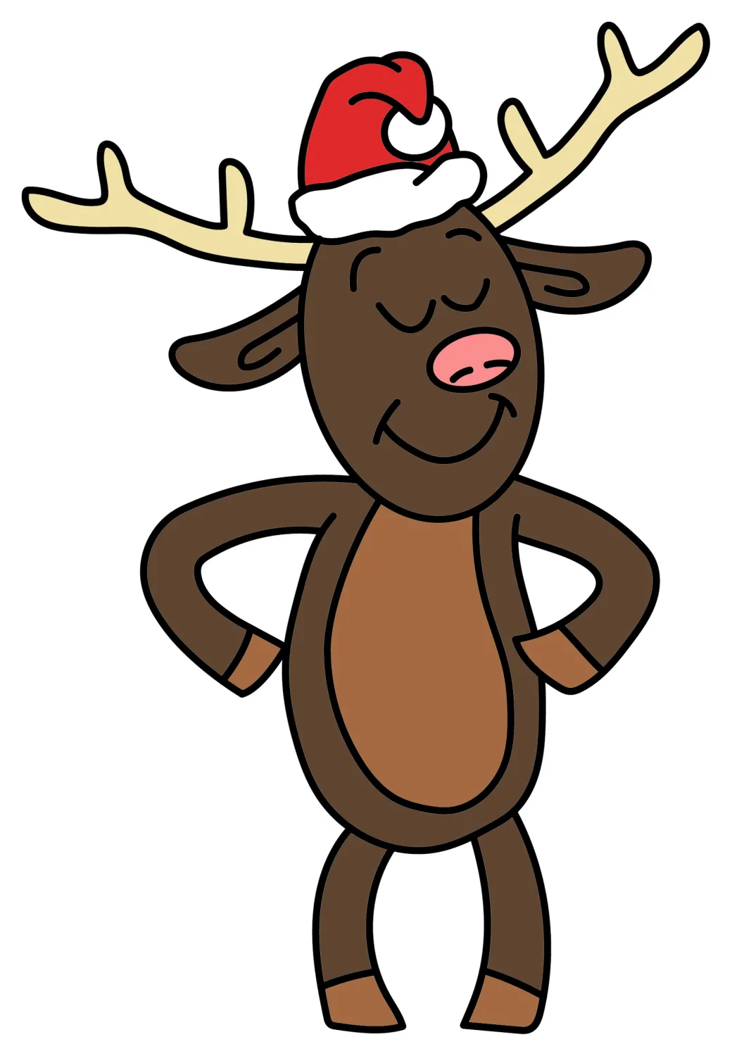 Festive Reindeer with Christmas Hat 🎄🦌🎅 Coloring Page