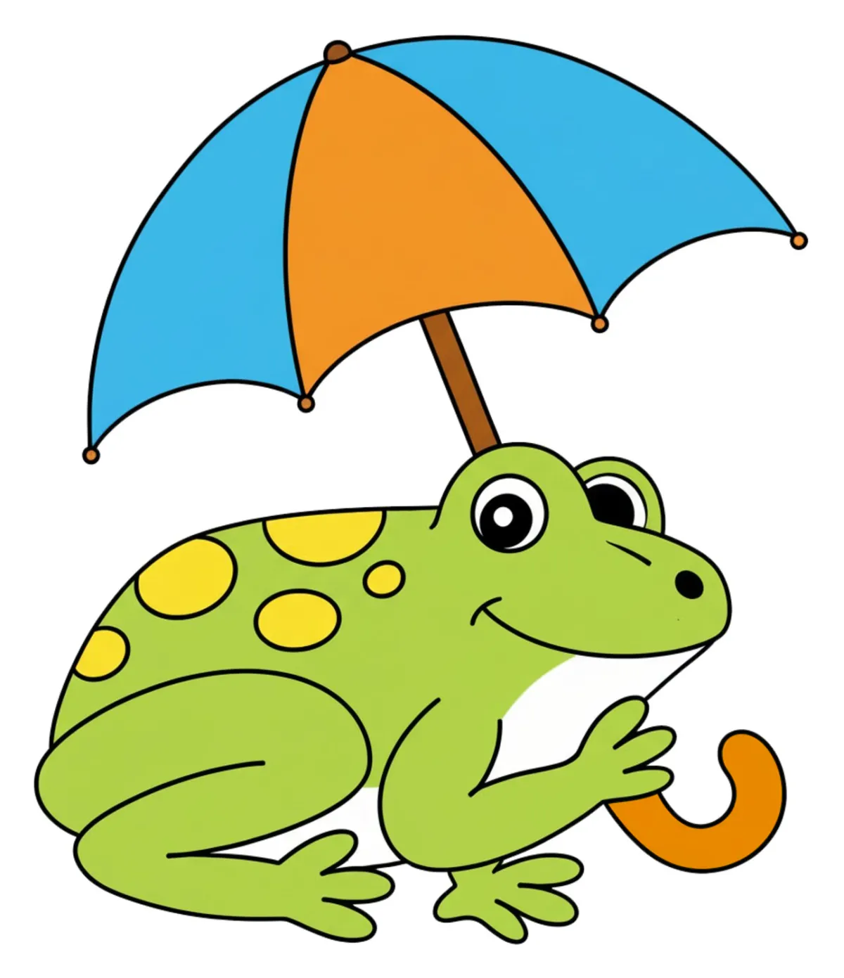 Happy Frog with Umbrella Under the Rain 🐸☔🌧️ Coloring Page