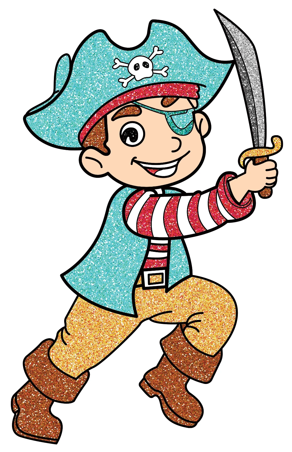 Happy Kid Dressed as Pirate with Sword Hat and Costume 🏴‍☠️⚓🗺️ Coloring Page