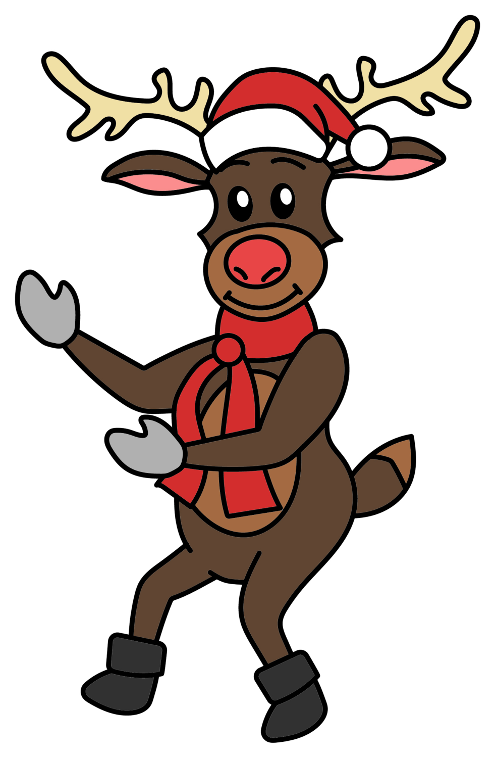 Happy Reindeer Wearing a Santa Hat 🦌🎅❤️ Coloring Page