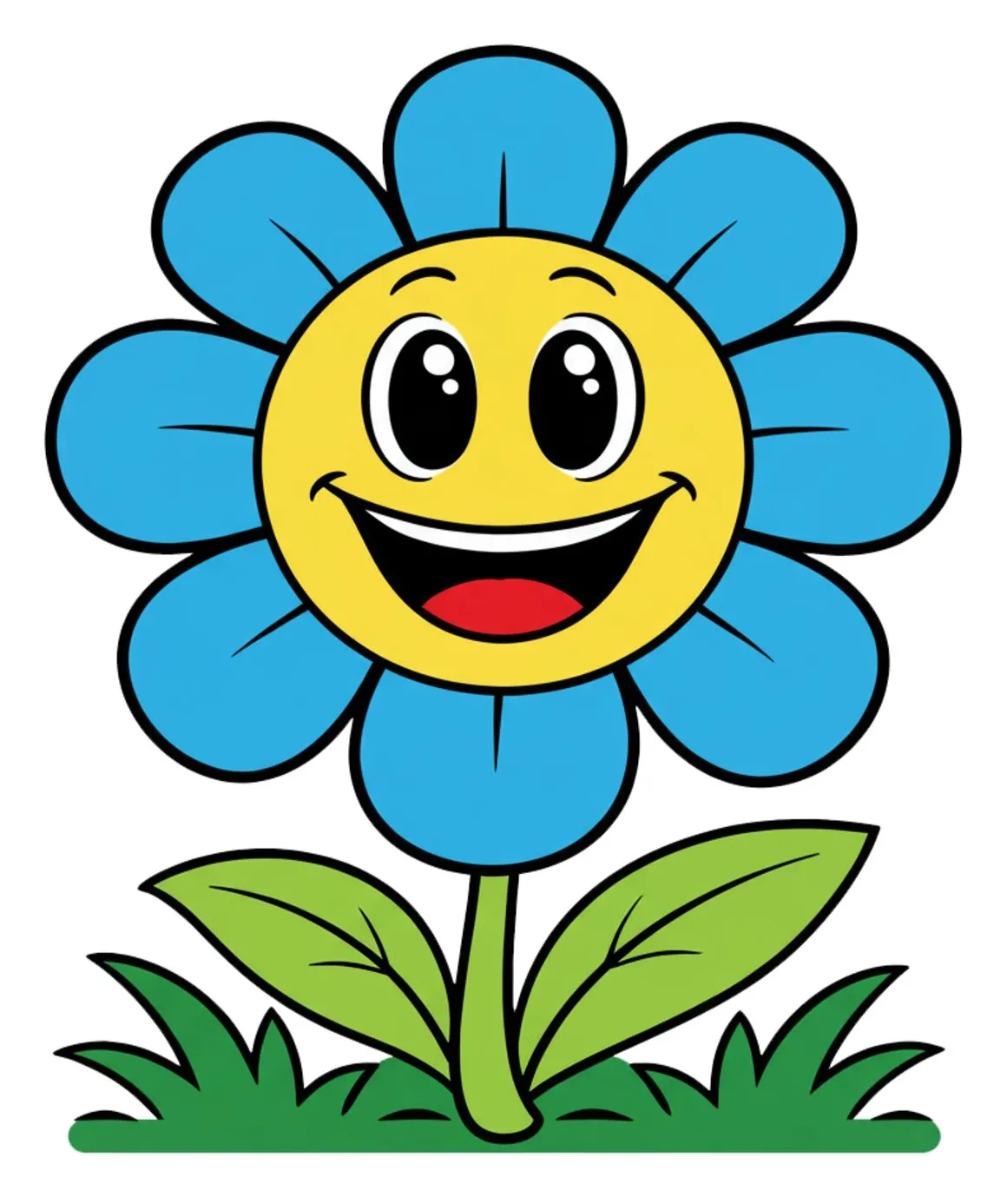 Happy Smiling Flower with Friendly Face and Leaves 🌼🌱😊 Coloring Page