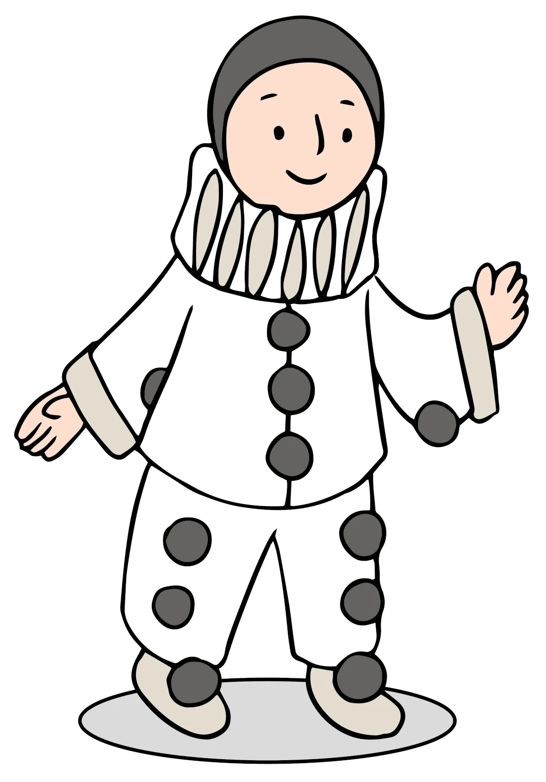 Kid Dressed Up as Harlequin Clown Pierrot Waving 🤡🎭🎉✨ Coloring Page