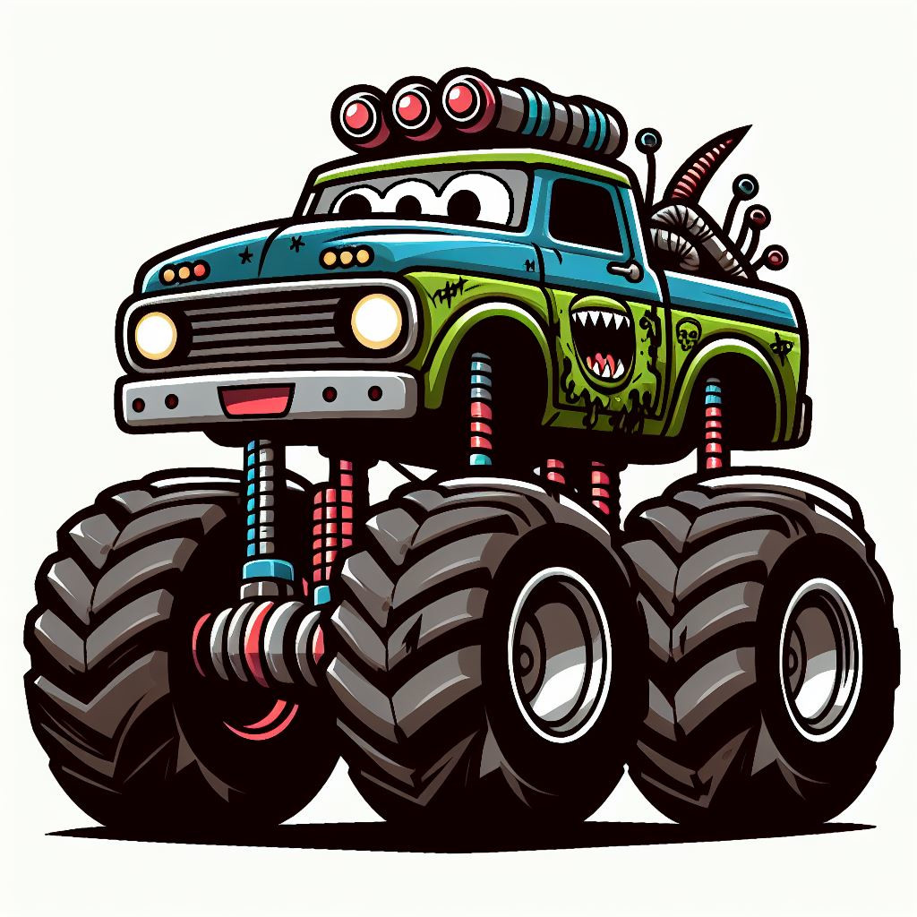 Monster Truck with Three Eyes 🚚👹 Coloring Page