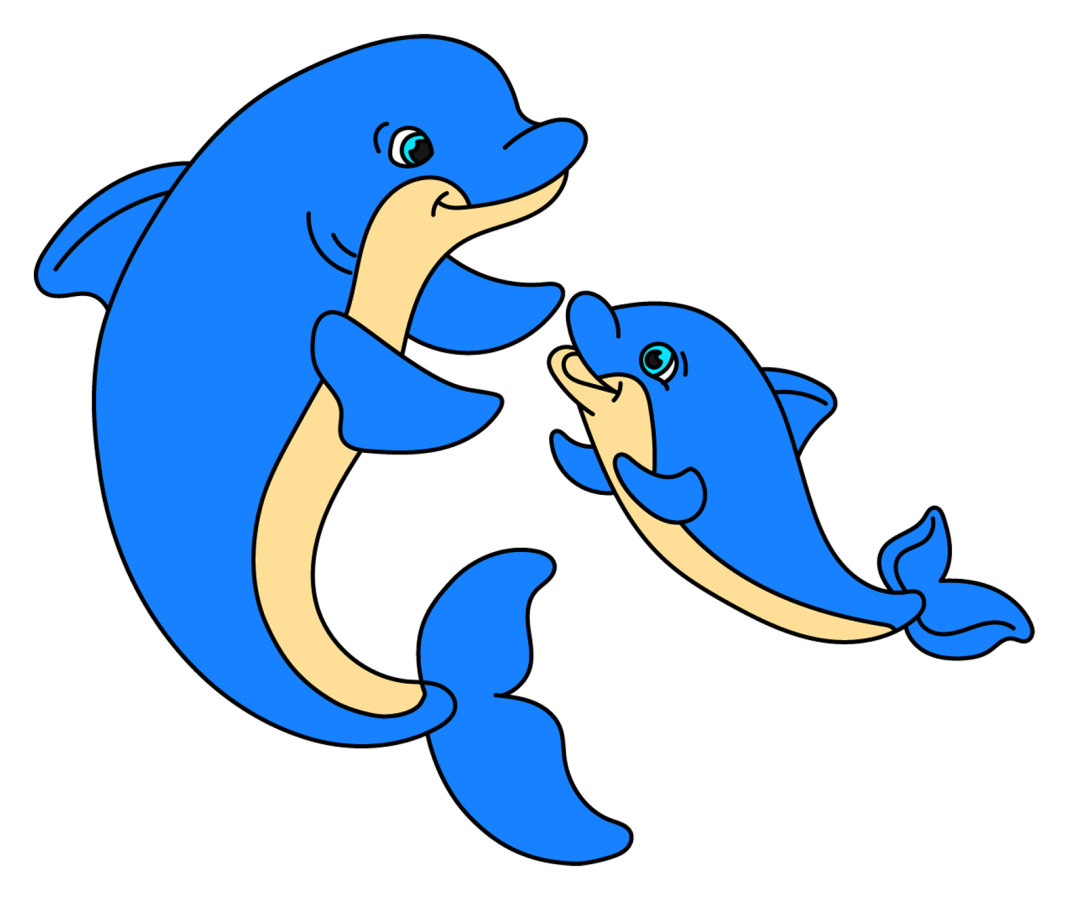 Mother Dolphin and Baby Dolphin Playing Together in Ocean 🐬🌊💙 Coloring Page