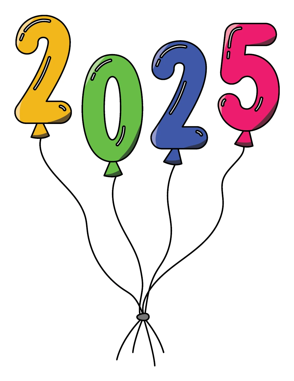 New Year 2025 Text in Balloons Shaped like the Numbers of the Year 2025