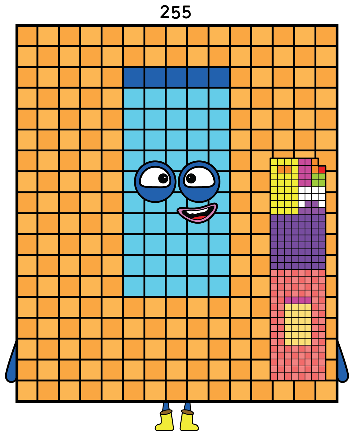 Numberblock 255 with a friendly face and playful design 🔢🧡😊 Coloring Page
