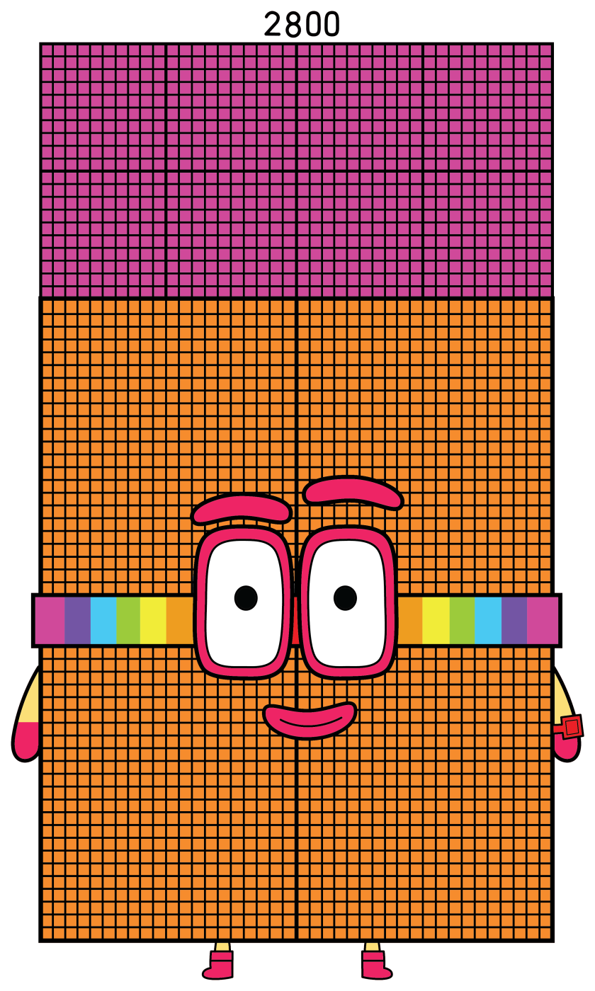 Numberblock 2800 with a Friendly Face and Rainbow Belt 🔢🎨 Coloring Page
