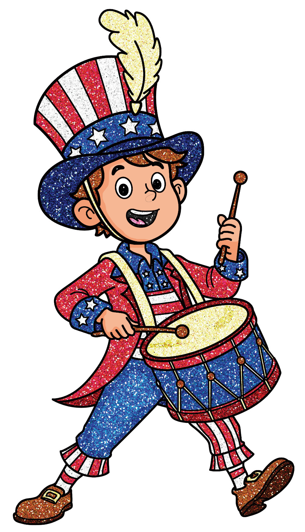 Patriotic Drummer Boy with American Flag Hat and Marching Drum 🇺🇸🥁🎉 Coloring Page