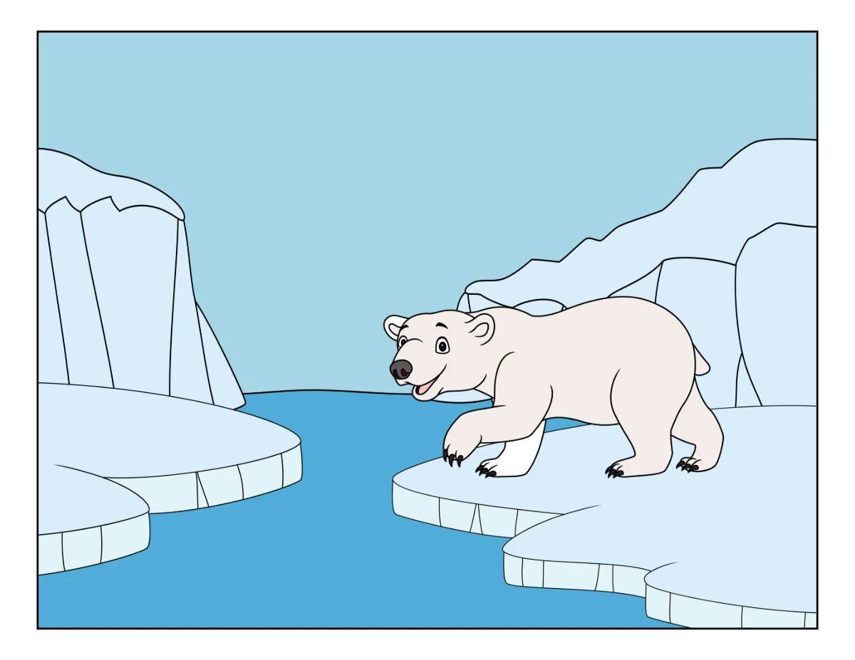 Polar Bear on Ice in Arctic Landscape 🐾❄️🐻‍❄️ Coloring Page