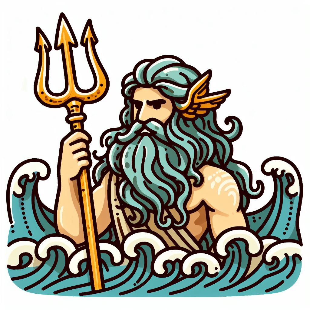 Greek God Poseidon with Trident Torso in Waves 🌊🔱 Clipart Illustration