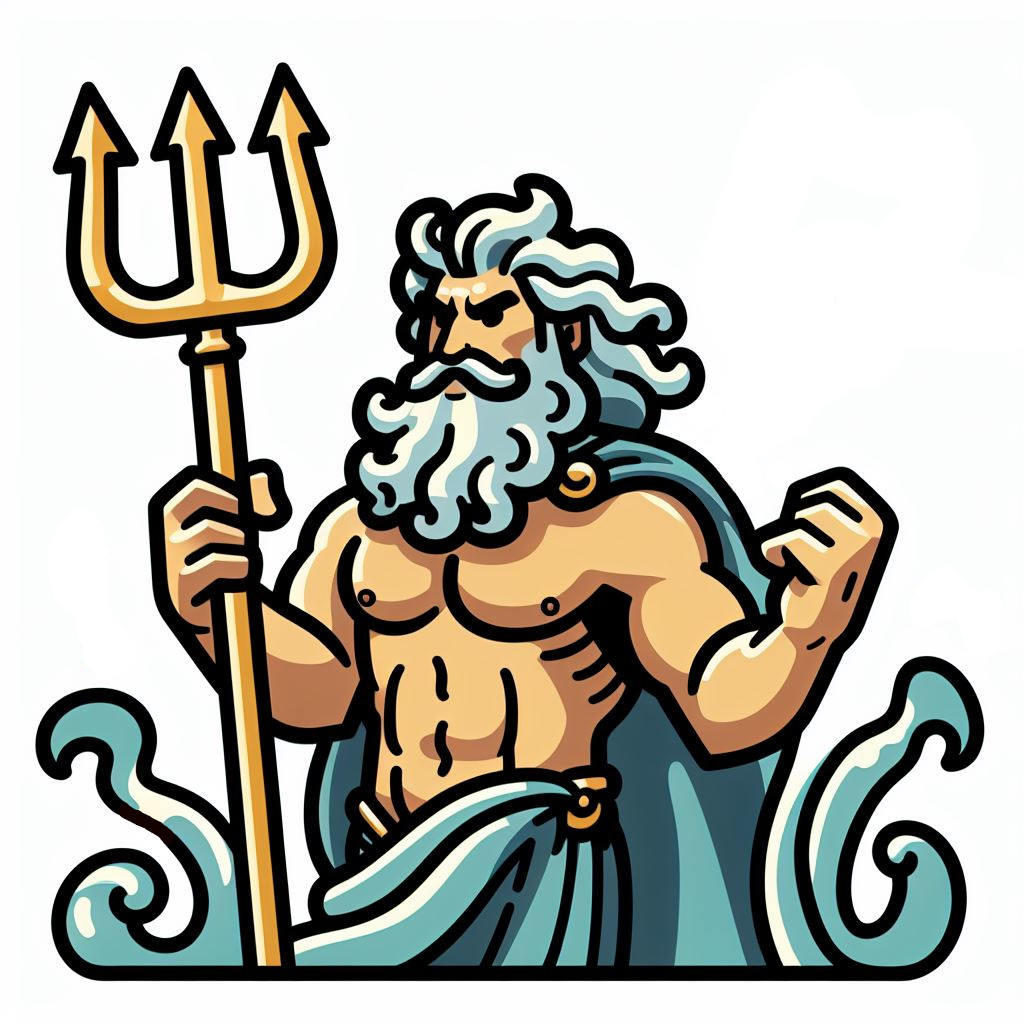 Greek God Poseidon Holding Trident in the Waves of the Sea and Making ...