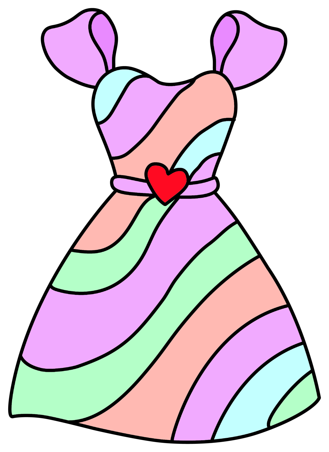 Pretty Dress with Wavy Lines and Heart Belt 🎀👗💖 Clipart Illustration